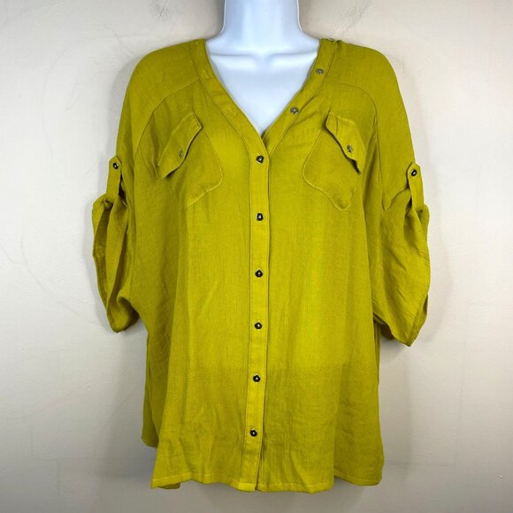 Alfani Womens Beachy Gauzy Button Up Tunic Top Size L Bohemian Cruise Vacation - Picture 1 of 11